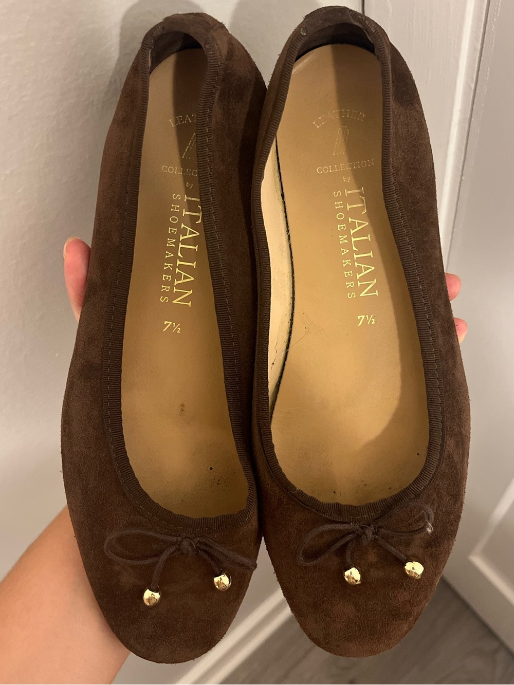 Italian Shoemakers Dark Brown Suede Ballet Flats with Bow